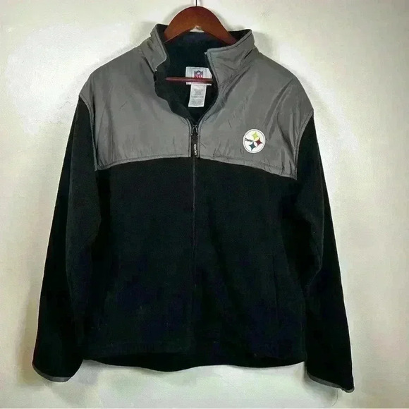 NFL Steelers Black Zip Up Fleece Jacket - Picture 1 of 7